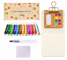 Wooden Mini Watercolor Paint Set with 12 Colors and Sketchbook