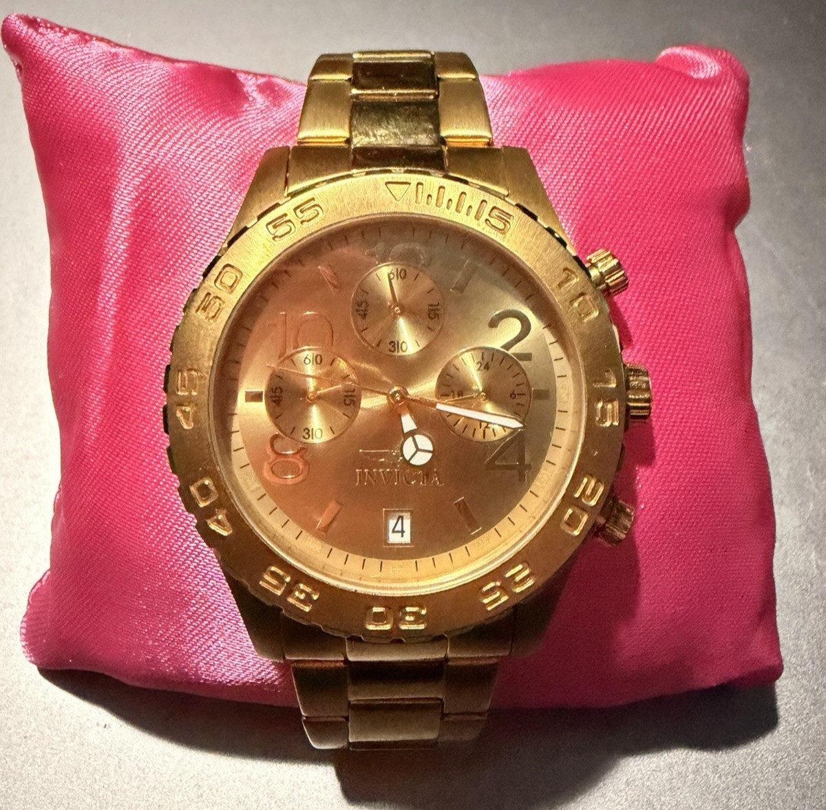 Invicta Specialty 1279 Gold Tone Chronograph Watch Working No Box SII VD52 40mm View 3