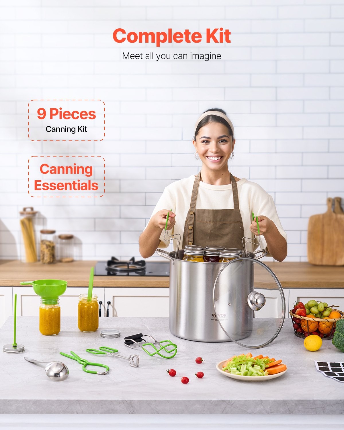 VEVOR Canning Supplies Starter Kit, 9 Pieces Stainless Steel Water Bath Canning
