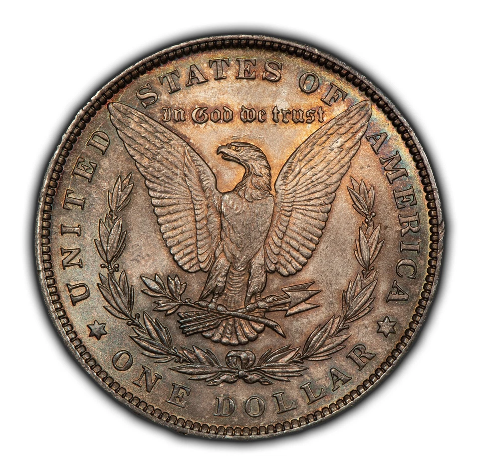 1897 $1 Morgan Silver Dollar - PQ Rainbow Target Toning - Strong BU - SKU-D4663 - Image 4 of 4