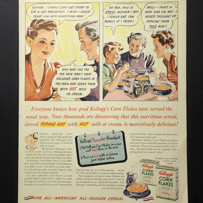 Kelloggs Corn Flakes Hot Breakfast Cereal Family Meal 1939 Vtg Print Ad