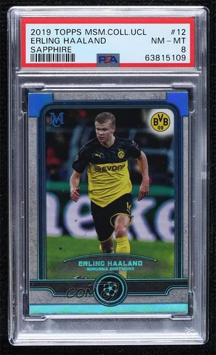 2019 Topps Museum Collection UCL Sapphire /75 Erling Haaland #12 PSA 8 Rookie RC