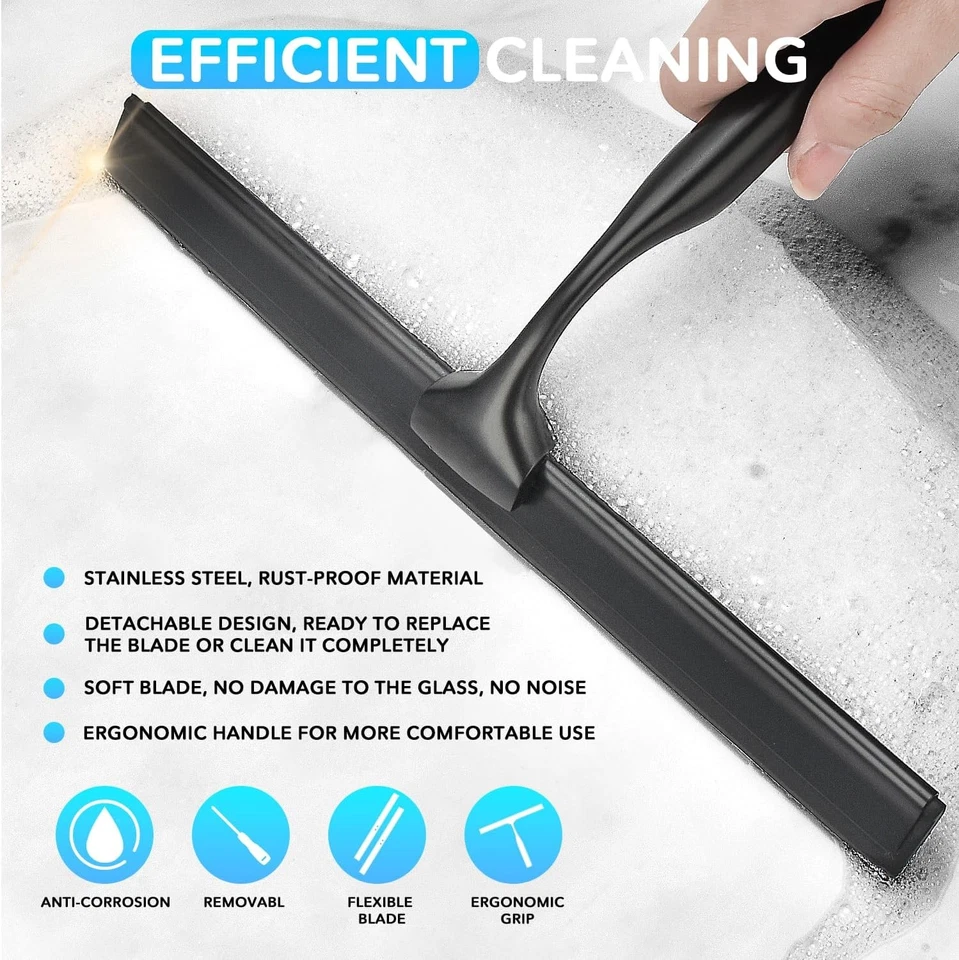 Enjugador de ducha de acero inoxidable de 10 pulgadas para puertas de vidrio y azulejos con gancho Foto 3 de 4