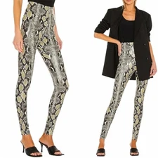 NWT COMMANDO Snake-print Faux Leather High-waisted Leggings In Olive Snake Sz S