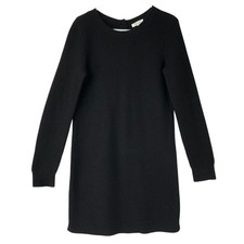 Madewell Black Merino Wool Sweater Dress S Button Back Crew Neck Long Sleeve