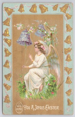 Wishing You A Joyous Easter Angel and Bells Postcard Embossed
