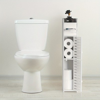 Toilet Paper Holder Stand, Small Bathroom Storage Cabinet with Doors and Shelves