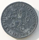CZECHOSLOVAKIA 2 Halleru 1923 Zinc, 2g, ø 17mm KM# 5 Rare XF