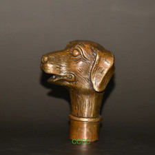 Rare Lucky Handmade Bronze Carving Dog Head Cane Walking Stick Head Statues