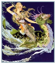 Willy Pogany Mermaid Sea Monster Dragon Counted Cross Stitch Chart Pattern
