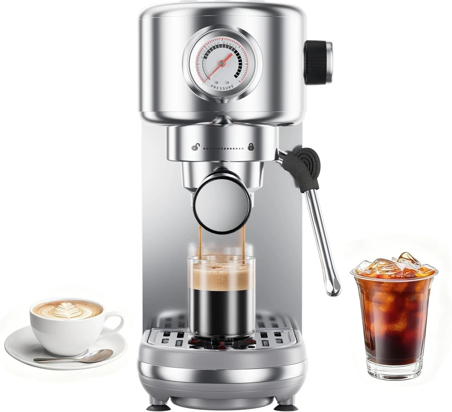 20 Bar Espresso Machine with Milk Frother 44oz Tank Stainless Steel Compact Coff