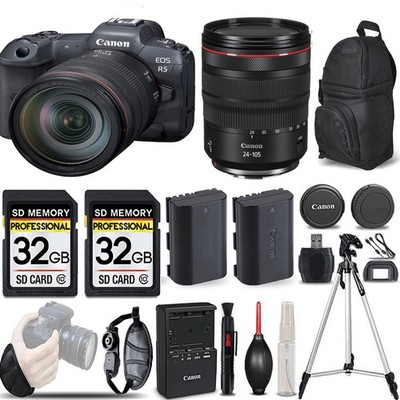 CANON - EOS R5 Mirrorless 45MP SLR Camera + 24-105m + EXT BATT - 64GB KIT & MORE