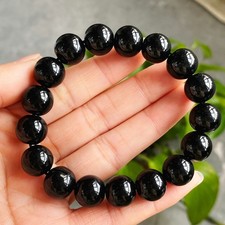 12mm Natural Black Tourmaline Quartz Crystal Beads Bracelet