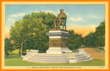 P.T. Barnum Monument, Seaside Park, Bridgeport, Conn. Postcard Linen