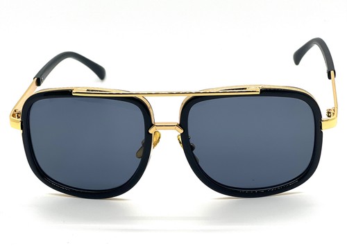 Men Fashion Sunglasses Oversized Square Gold Flat Top Frame Hip Hop Fancy Black - Afbeelding 59 van 76