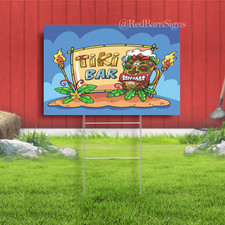 Tiki Bar Hawaiian Indoor Outdoor Yard Sign with metal stakes