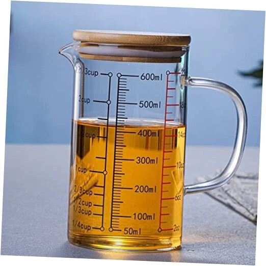 Multi-Function Glass Measuring Cup, V-Shaped Spout and Three Scales, with 600ml