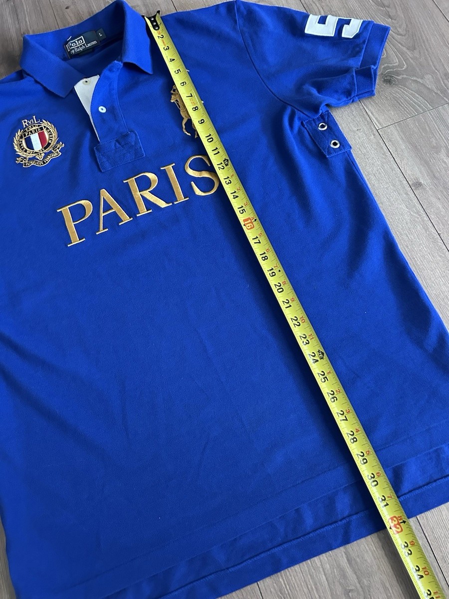 VTG Polo Ralph Lauren Paris #5 Big Pony Blue Polo Shirt Mens