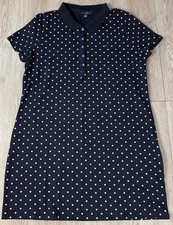 Women's Tommy Hilfiger Navy Blue Polka Dot Polo Dress Sliver Buttons Size XXL