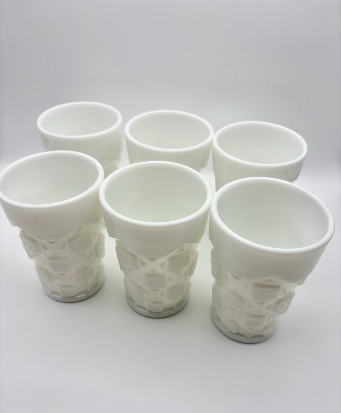 6 vintage Westmoreland Old Quilt Milk Glass 🤍Tumbler Glasses Euc