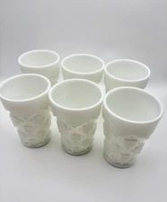 6 vintage Westmoreland Old Quilt Milk Glass 🤍Tumbler Glasses Euc