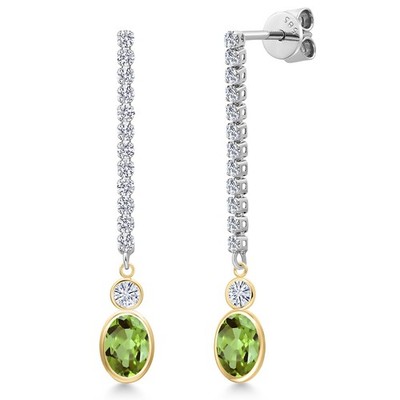 14K Two Tone Gold Peridot and White Moissanite and Lab Grown Diamond Dangle