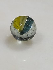 Vintage Marble Clear With Bubbles And Blue Yellow Cats Eye Swirl