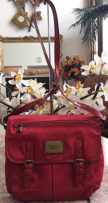 Simply Vera By Vera Wang Red Nylon Leather Flap Buckle Medium Shoulder Bag  EUC