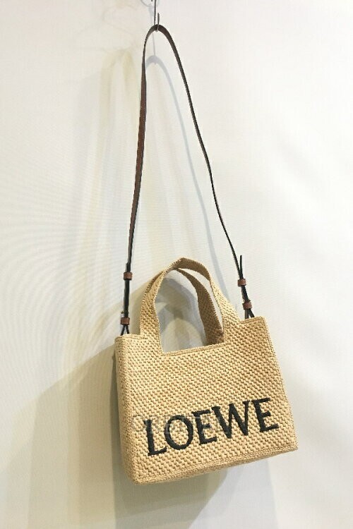 Loewe Font Tote Small Raffia 2Way Bag Leather Shoulder