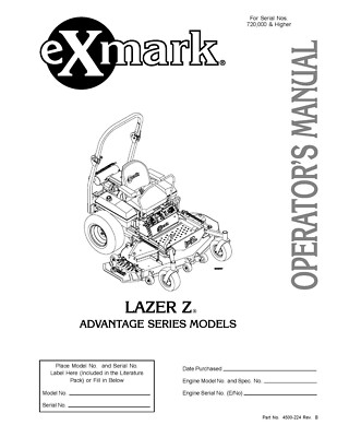 Exmark Lazer Z As Operators Manual Amp Part List Diagrams Schematics Las28ka604 Ebay