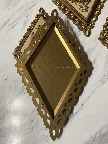 VINTAGE SET OF 4 HOMCO ROMAN GOLD DIAMOND SHAPED WALL PLAQUES ORNATE MCM Decor - Picture 6 of 8