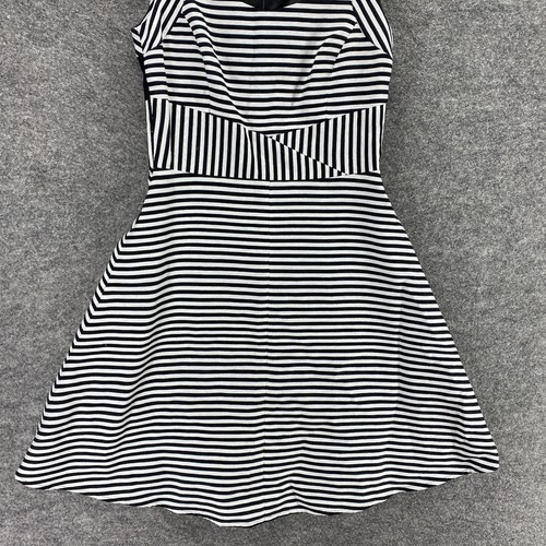 Halogen Dress Women Black White 2 Fit Flare Striped Cotton Sleeveless - Picture 6 of 12