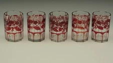  BOHEMIA AUSTRIA ANTIQUE RUBY RED AND CLEAR 5 JUICE TUMBLERS SHOT GLASSES 