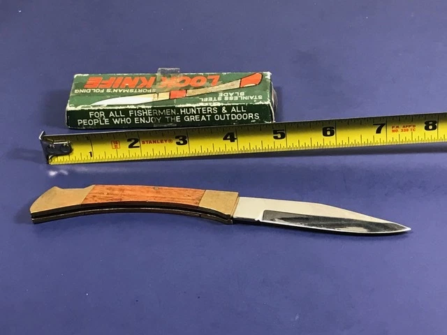 Vintage Pocket Knife Folding Blade Lock Sportsman Stainless Steel Case Box Wood - Image 3 of 4