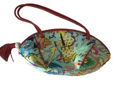 Shanghai Tang $1200 Silk & Leather Bag Tassel W/ White Jade Mint Condition