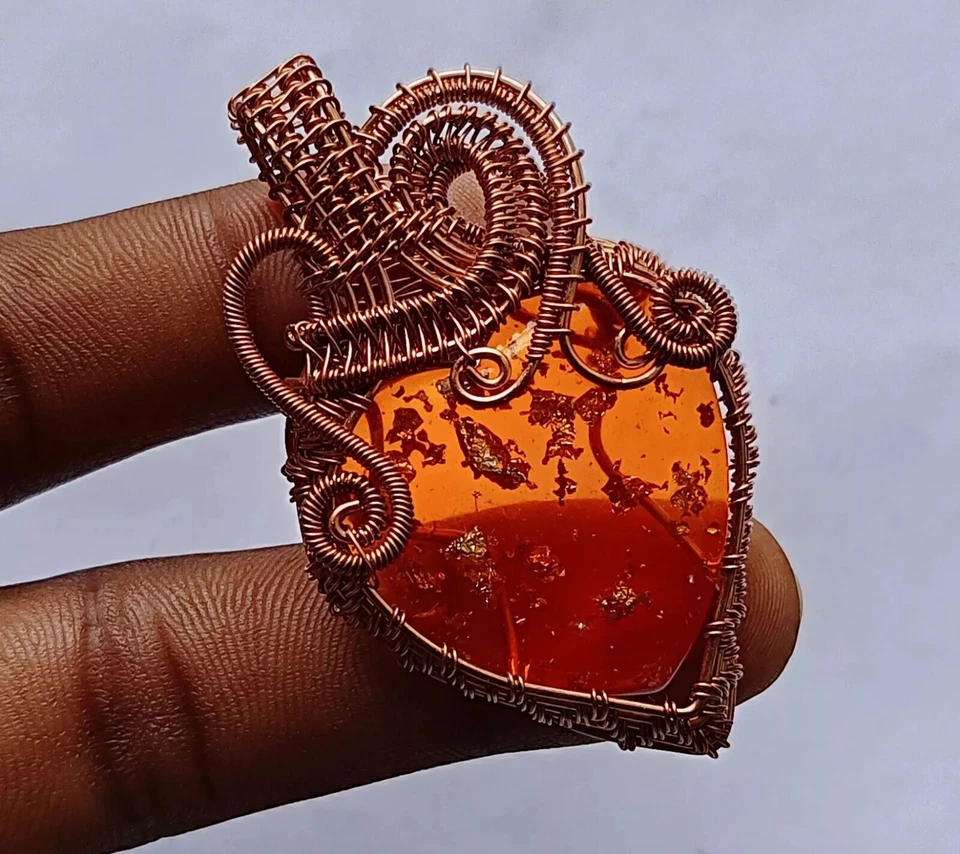 Gemas naturales de ámbar báltico joyería de cobre envuelto en alambre regalo para su colgante 64 quilates Foto 3 de 4