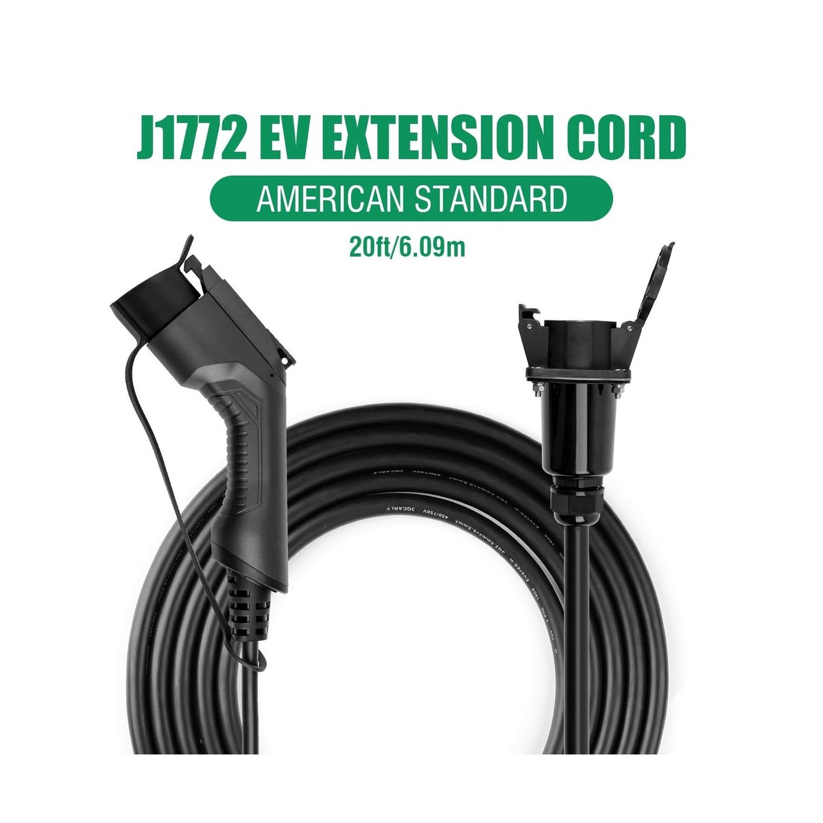 40A 20 Feet EV Charger Extension Cord for J1772 Electric Vehicle