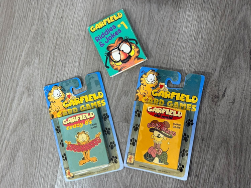 Garfield Card Games Sealed Odie Maid & Crazy 8's Eights Lot Used Riddles & Jokes