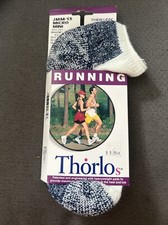 Vintage Thorlos Unisex Running JMM-13 White/Navy Micro Mini Crew Sock Padded New