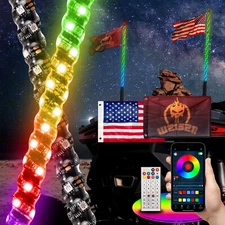 plug & play 2x 3ft RGB LED Whip Lights Antenna Flag App & Remote For ATV UTV RZR