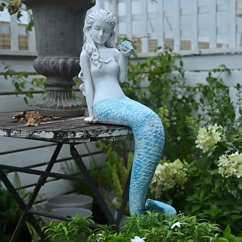 NEW 25" Enchanting Sitting Aqua Mermaid Sculpture. Magnesium Oxide Figurine - Picture 10 of 10