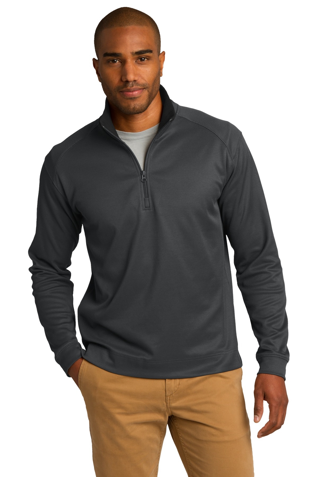 Port Authority K805 Mens Long Sleeve Vertical Texture 1/4 Zip Stylish Pullover