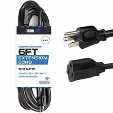 Outdoor Extension Cord - 16/3 Heavy Duty Black 6,8,10,15,25,50,100 foot lengths