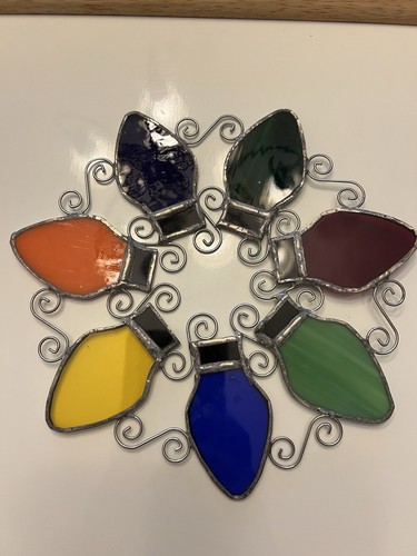 Stained Glass Christmas Window Decor Multi Color Light Wreath Sun Catcher