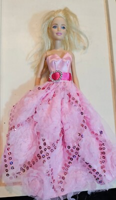 Wedding Dress Party Gown Engagement For Barbie Doll Pink Clone Dress Poak C346G 