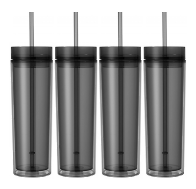 Set of 4 Tall Skinny Acrylic Tumbler Double Wall 16 Oz (Smoke Color) | eBay