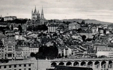 Lausanne Switzerland City Bridge Church Halftone Postcard