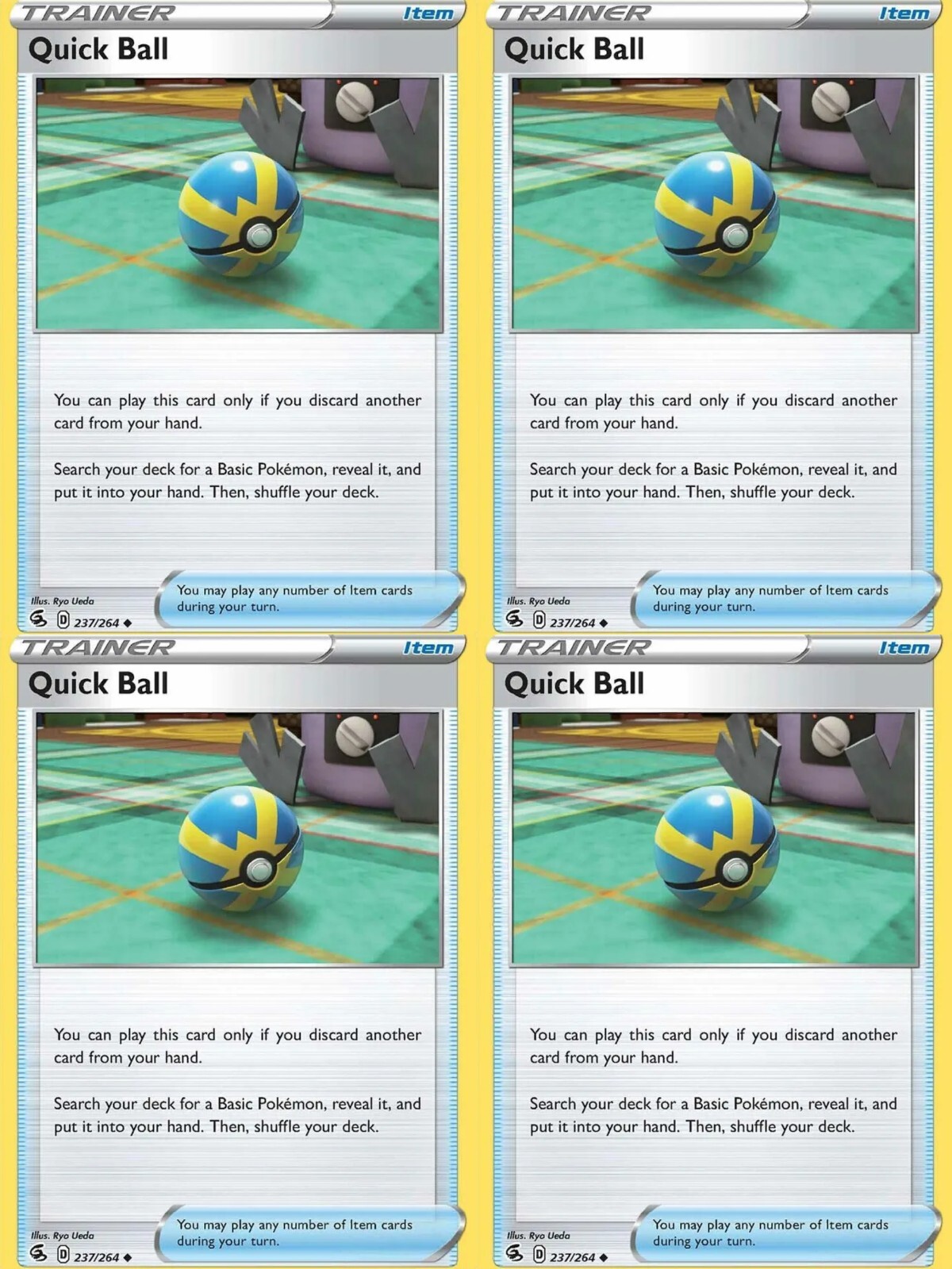 4x Pokemon Quick Ball Playset Trainer Card 237/264 Fusion Strike NM