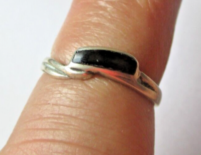 Bague Vintage En Argent 835 Taille 53 - Avec Onyx Noir - Poinçonnée - Bijou Ancien Parfait état