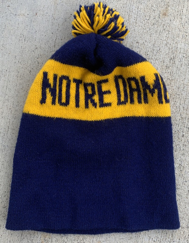Vintage NOTRE DAME IRISH Beanie Hat Pom Pom Cap Acrylic eBay